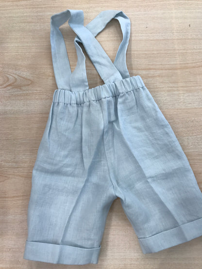 Pantalone Colibrì in lino celeste con bretelle