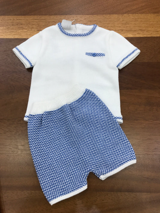 Completo Paz Rodriguez in filo due pezzi bianco e blu mezza manica con finta tasca sul petto pantalone corto