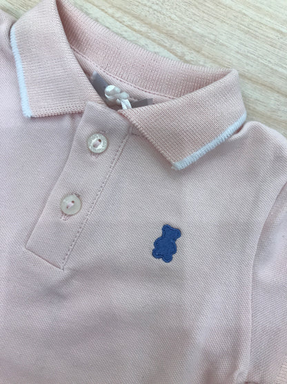 Polo Nanan in cotone mezza manica rosa con rifiniture bianche