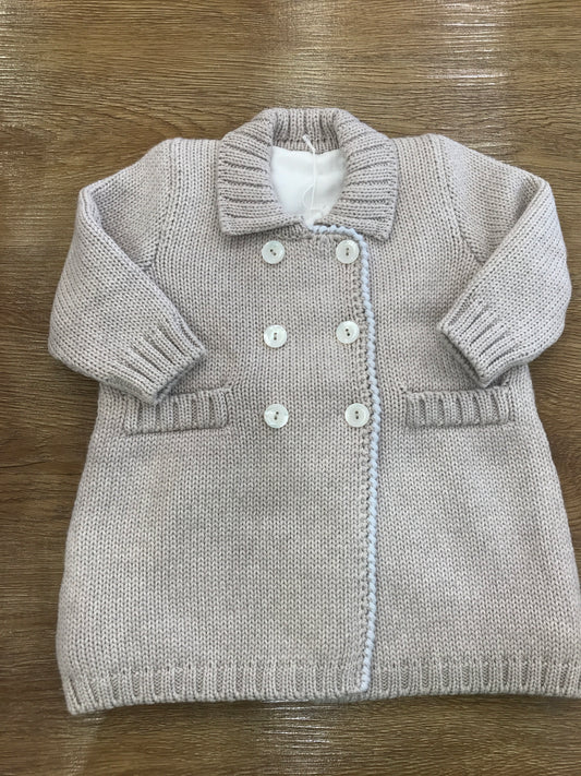 Cappotto colibrì in lana foderato tortora con punto gambero celeste con taschine e bottoncini doppiopetto
