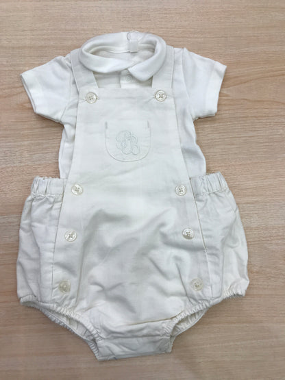 Completo Petit Bateau in cotone e lino salopette con bretelle e taschino sul davanti con body in cotone mezza manica