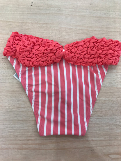 Costume Al Agua Patos a righe corallo e bianche con rusche drappeggio sul retro