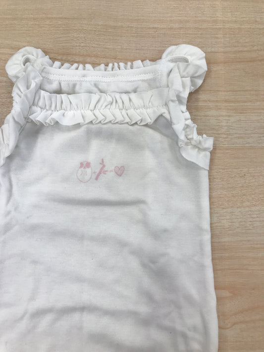 Body Coccodè bianco in cotone a spallina con rusche con disegno applicato sul davanti