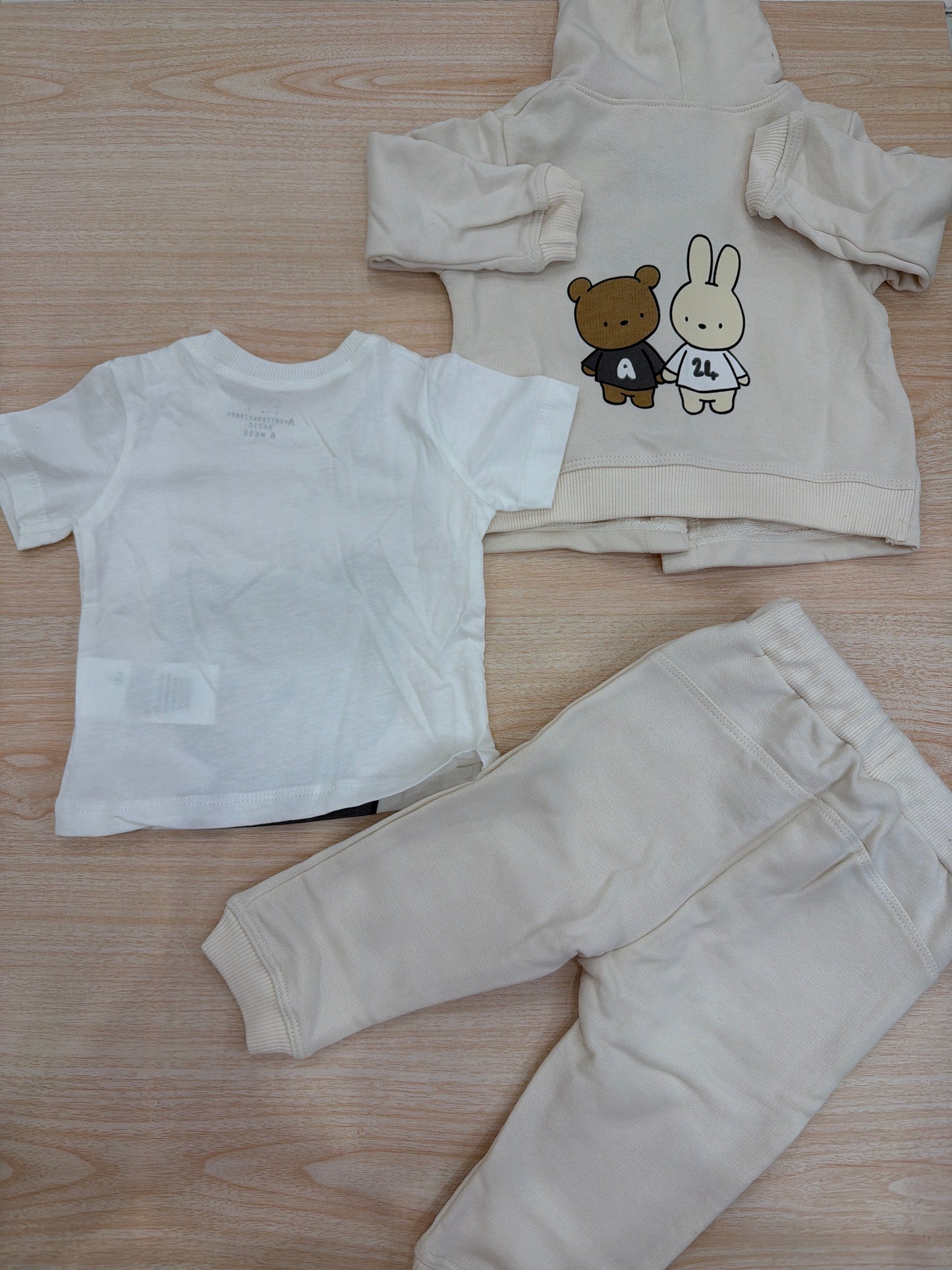 Tuta AVentiQuattrore in cotone beige tre pezzi t-shirt felpina e pantalone lungo con sacca abbinata decorato da orsetti