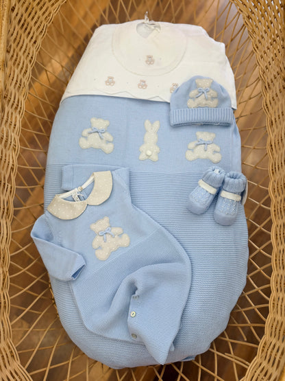 Coordinato nascita Baby Lord con orsetti e conigli a pois
