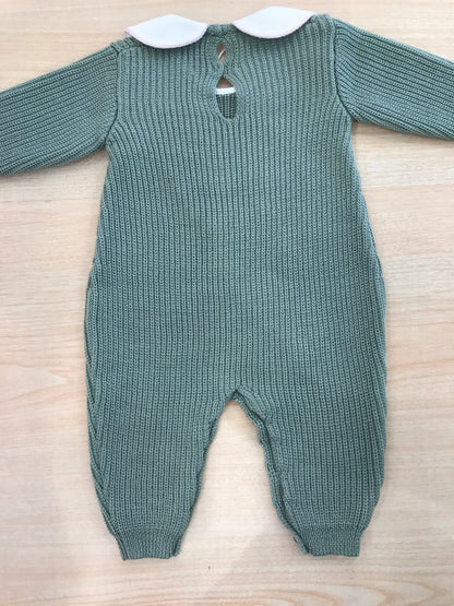 Tutina Baby Lord in lana manica lunga gamba lunga a costa inglese con cuore ricamato da margherite e colletto rifinito in rosa