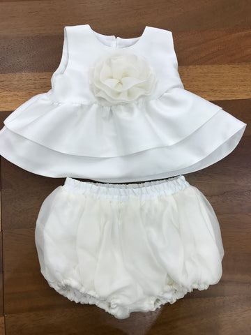 Completo a'lapage in seta e raso blusa con fiore centrale con culotte in seta