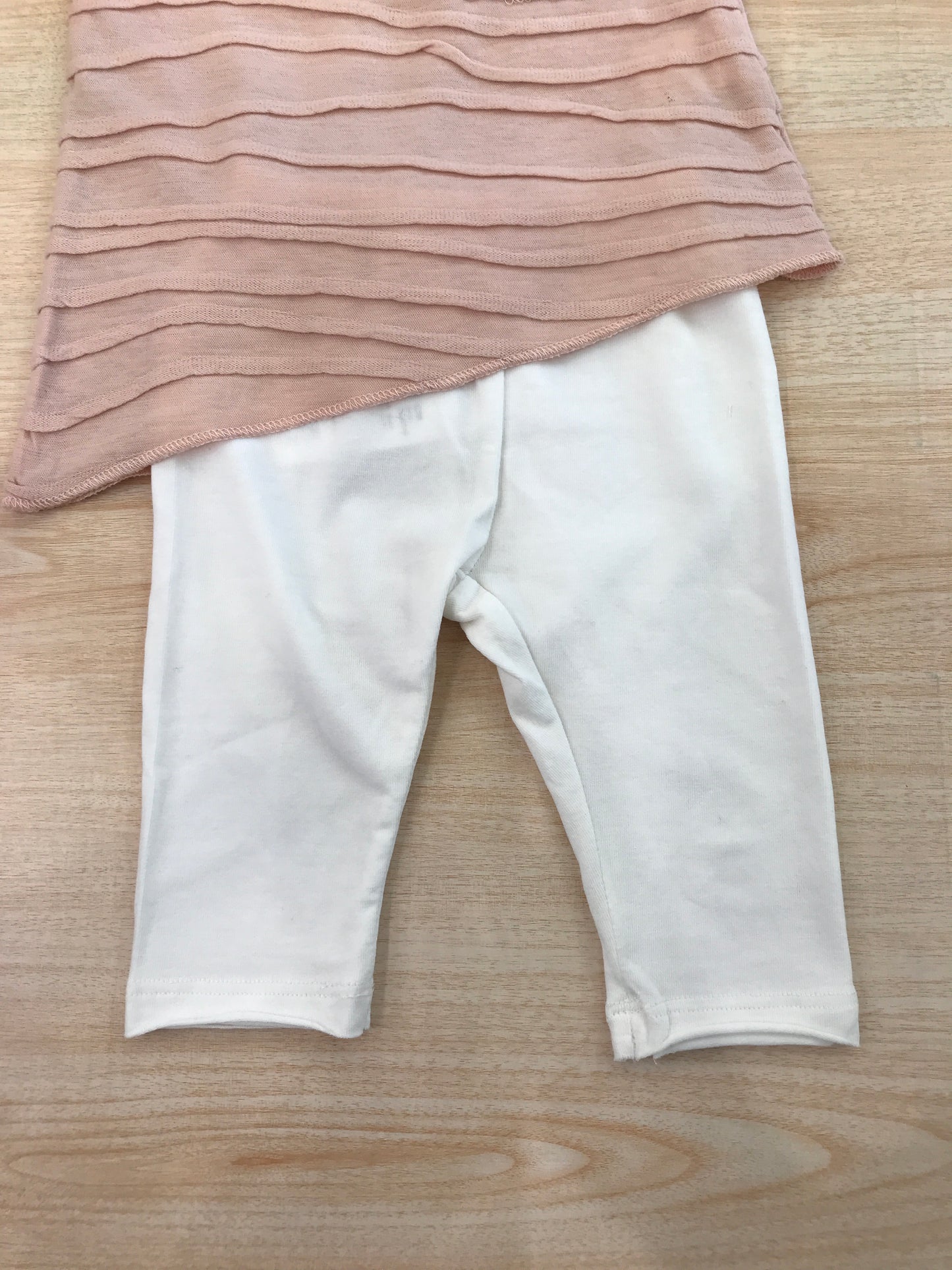 Completo Coccodè in cotone leggins bianco di cotone con t-shirt mezza manica rosa con pieghe
