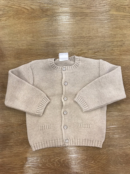 Cardigan Paz Rodriguez in lana tortora con piccoli bottoncini e finte tasche sul davanti