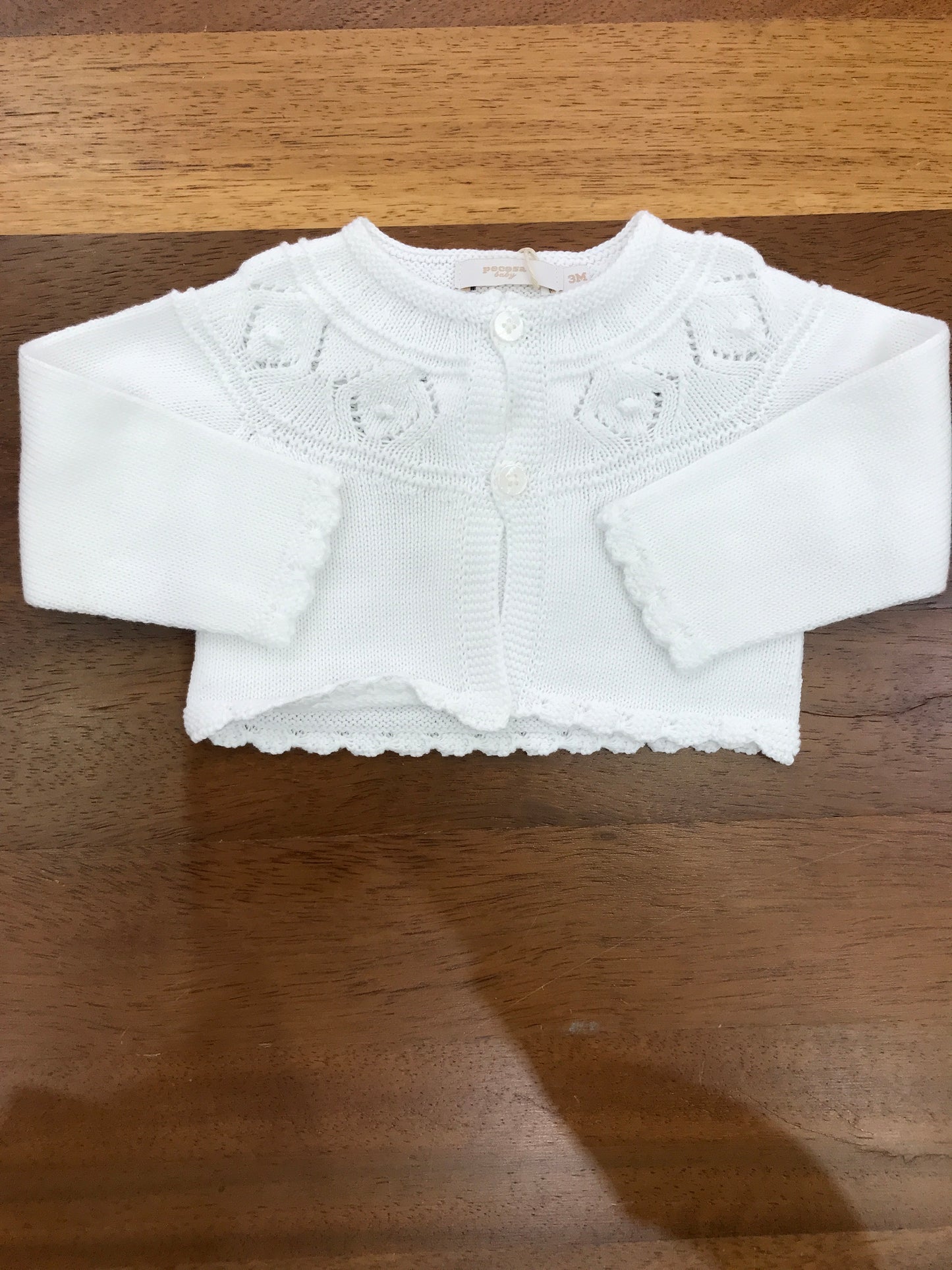 Cardigan PCS in filo di cotone bianco manica lunga con lavorazione sul davanti