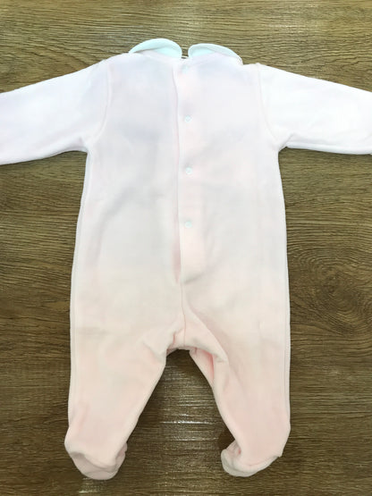 Tutina Pepecè intera in ciniglia rosa con colletto bianco con fiorellini ricamati anche sul corpetto