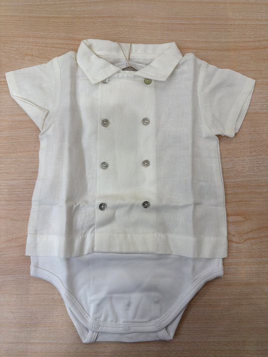 Body Laranjinha in cotone effetto camicia bianco mezza manica con collo con punta con bottoncini sul davanti