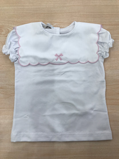 T-Shirt Fofettes in cotone mezza manica a sbuffo con collo rifinito in rosa smerlato con fiocchetto centrale rosa