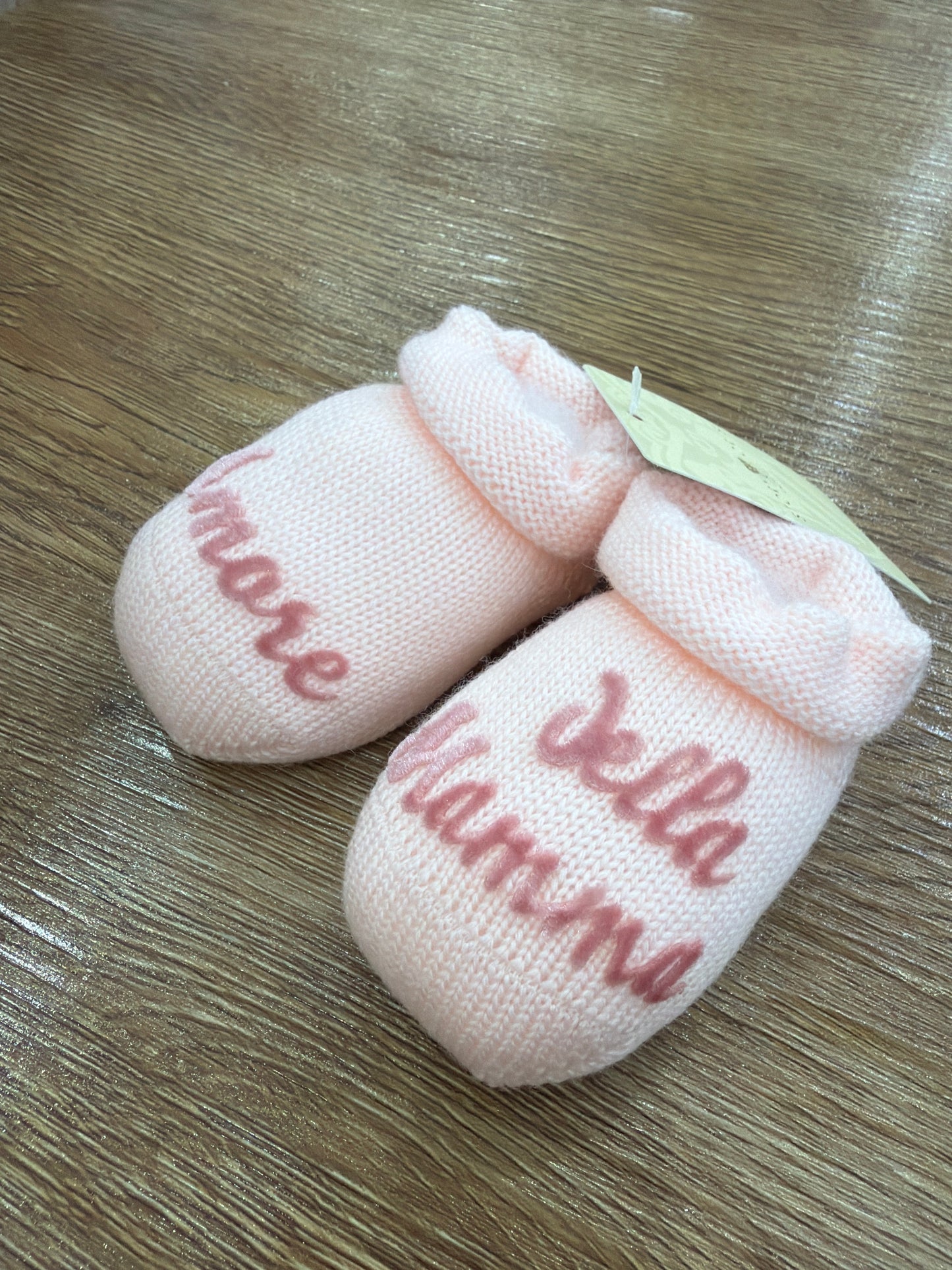 Babbucce Story Loris in lana con scritta in velluto "Amore della Mamma"