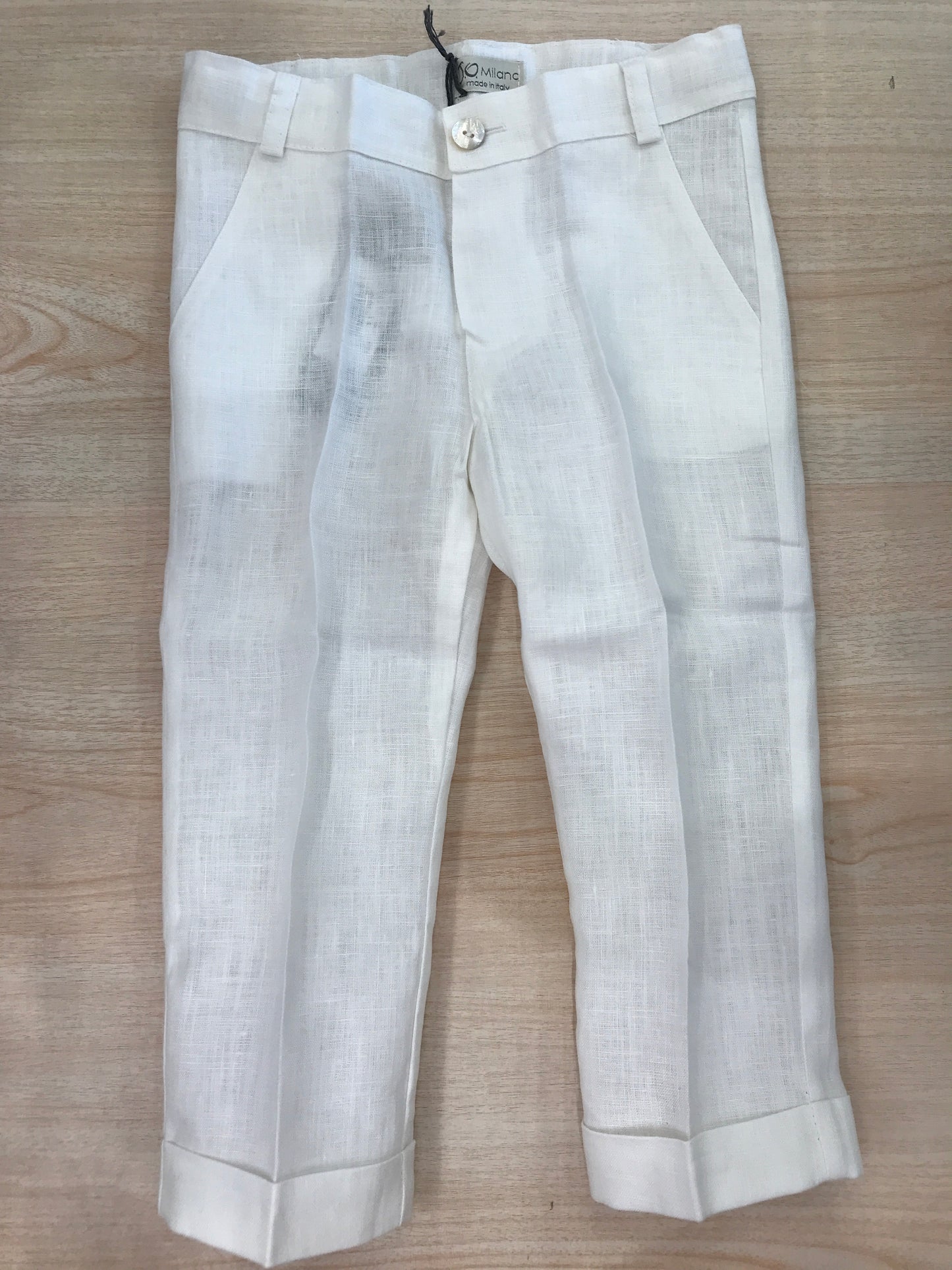 Pantalone Jo Milano in lino lungo bianco con tasche sul davanti