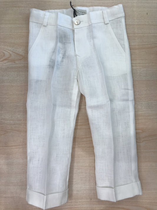 Pantalone Jo Milano in lino lungo bianco con tasche sul davanti