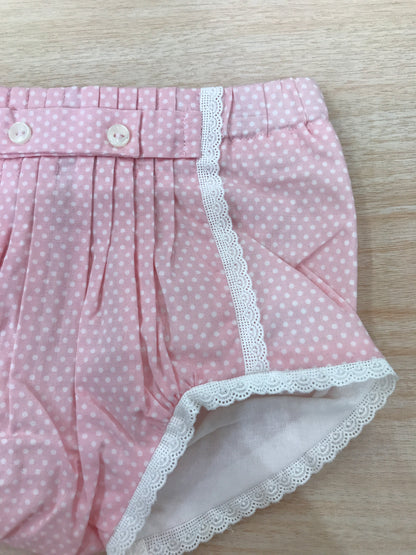 Culotte Laranjinha in cotone rosa con san gallo bianco sul davanti