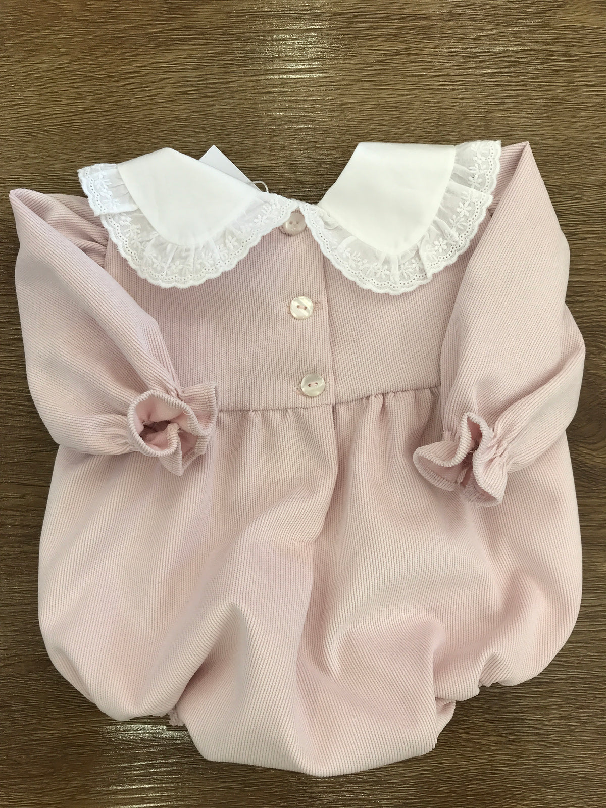 Pagliaccetto Fofettes in velluto a coste rosa con colletto bianco con fiocco invelluto