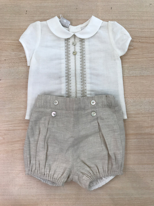 Completo Paz Rodriguez camicia mezza manica con lavorazione centrale tortora con pantalone corto tortora
