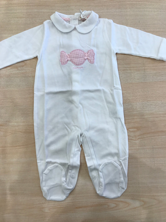 Tutina Nanan in cotone manica lunga con piedini con caramella rosa applicata sul davanti