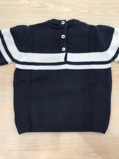 Maglione Coccodè in filo blu scuro manica lunga con strisce bianche