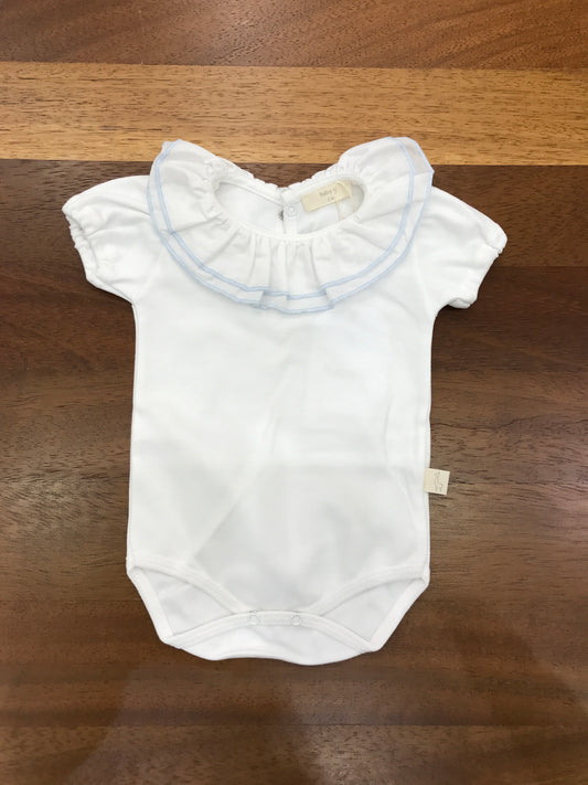 Body Baby Gi in cotone bianco mezza manica collo con rusche e bianca e celeste