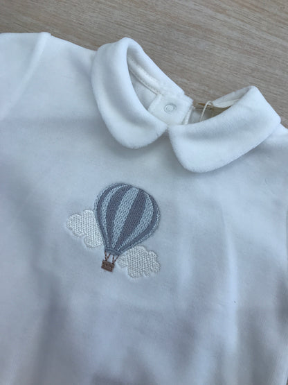 Tutina Baby Gi in ciniglia panna intera con mongolfiera ricamata