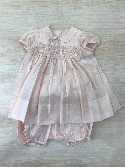 Abito BonPoint in cotone mezza manica a sbuffo con corpetto lavorato da puto smock e fiori con culotte abbinata