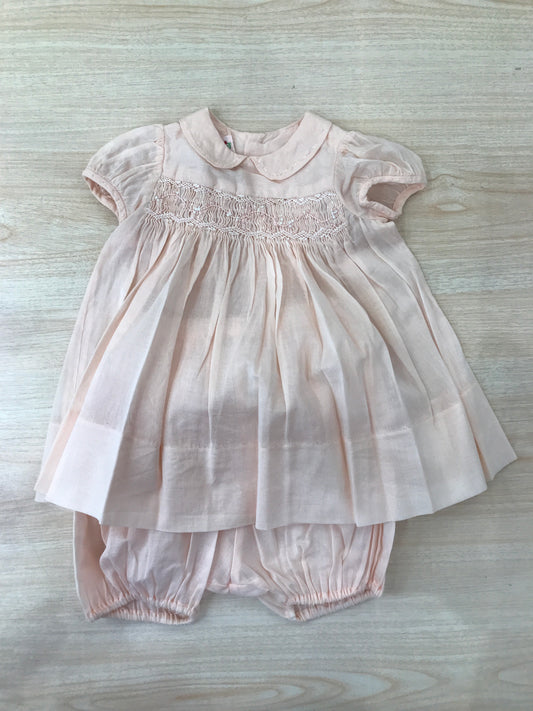 Abito BonPoint in cotone mezza manica a sbuffo con corpetto lavorato da puto smock e fiori con culotte abbinata