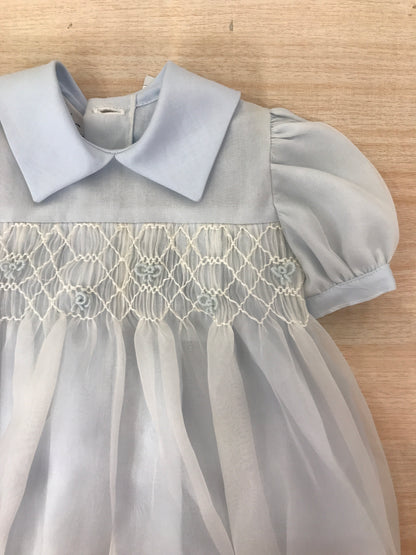 Pagliaccetto Piccola Giuggiola in organza in seta manica a sbuffo con corpetto lavorato da punto smock e nodi d'amore