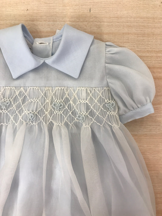 Pagliaccetto Piccola Giuggiola in organza in seta manica a sbuffo con corpetto lavorato da punto smock e nodi d'amore