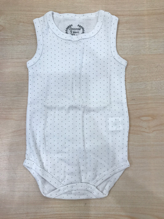 Body Coccodè in cotone bianco con pois grigi spalla larga