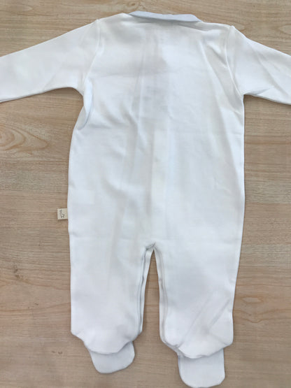 Tutina Baby Gi in cotone bianca manica lunga con piedini con mongolfiera laterale