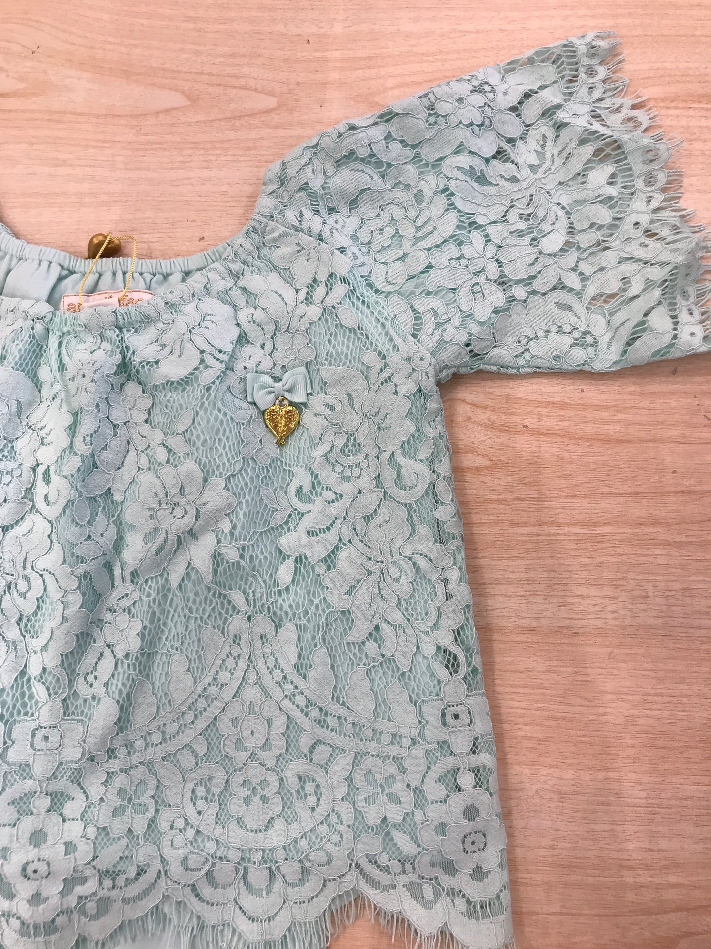 Completo Angel's face in cotone verde acqua in cotone con pizzo