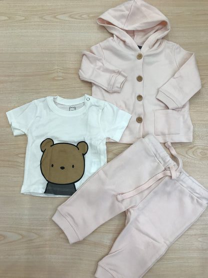 Tuta AVentiQuattrore in cotone rosa tre pezzi t-shirt felpina e pantalone lungo con sacca abbinata decorato da orsetti