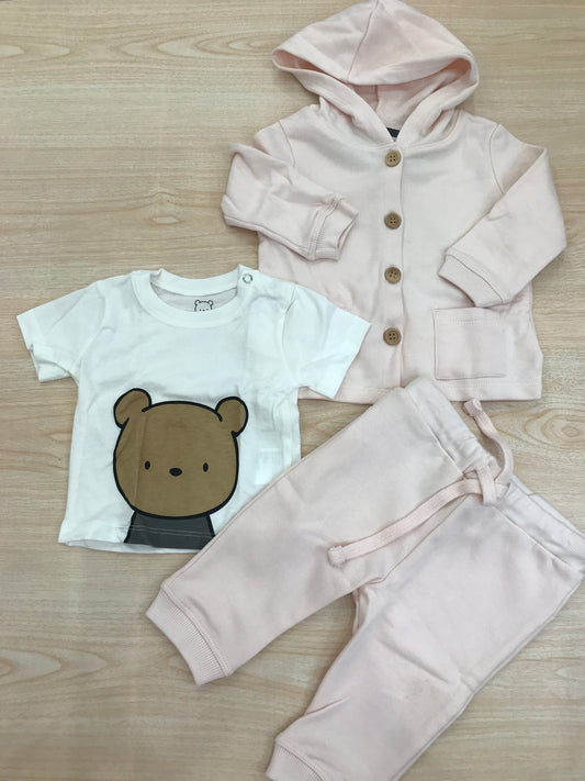 Tuta AVentiQuattrore in cotone rosa tre pezzi t-shirt felpina e pantalone lungo con sacca abbinata decorato da orsetti