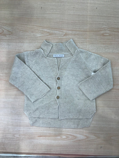 Cardigan Martin Aranda in filo di cotone tortora più lungo sul retro