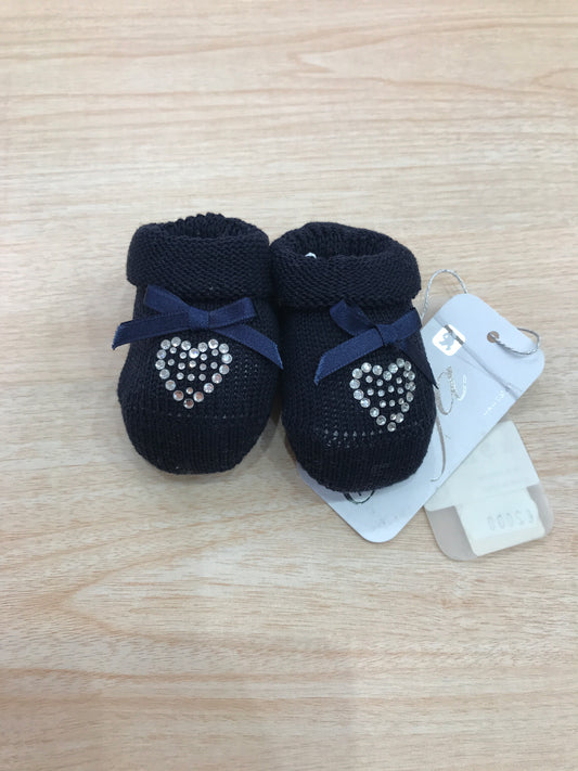 Babbucce Catya in filo blu scuro con cuore brillantinato e fiocchetto