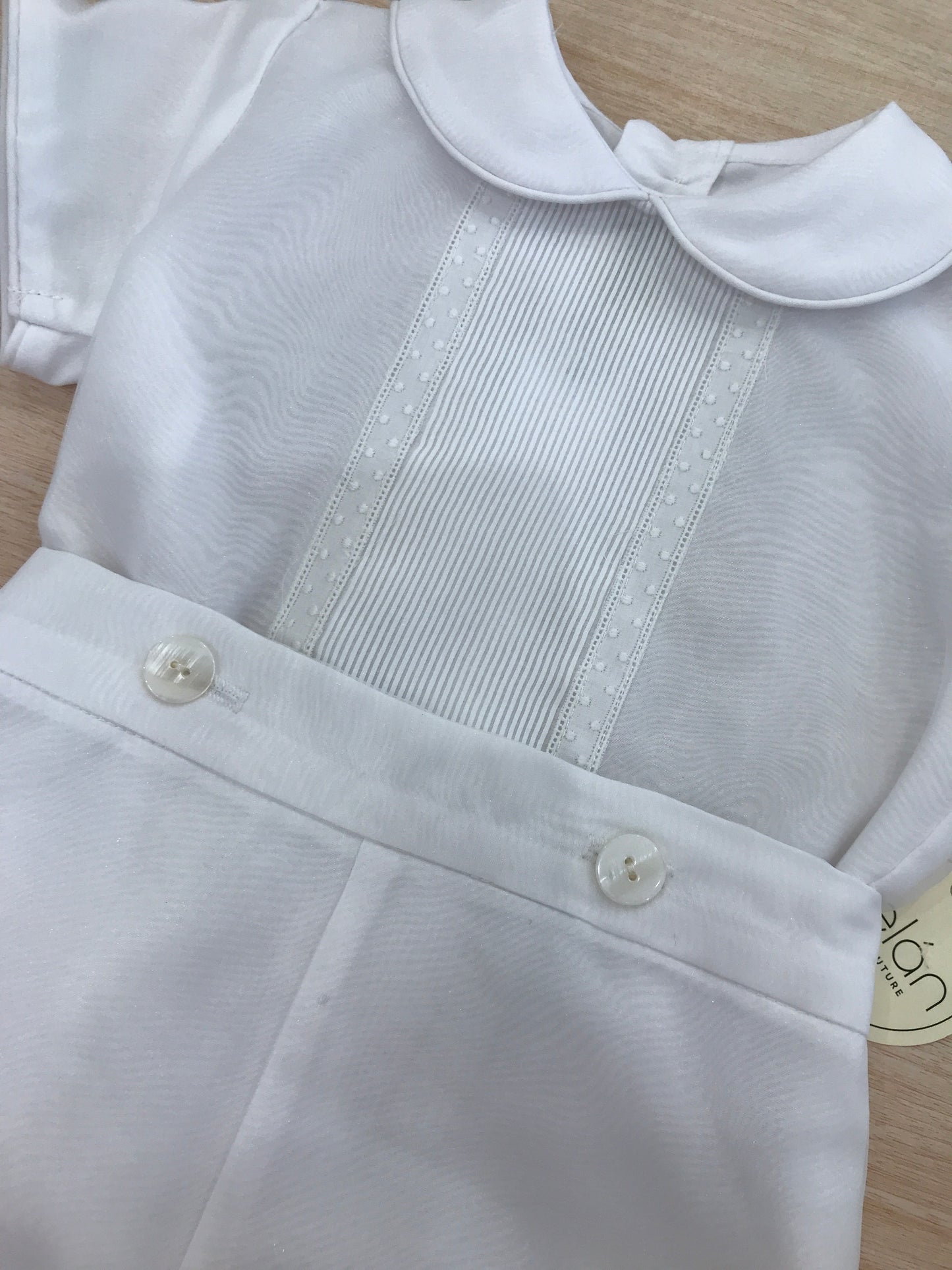 Pagliaccetto Belan in organza e cotone mezza manica bianco con lavorazione centrale