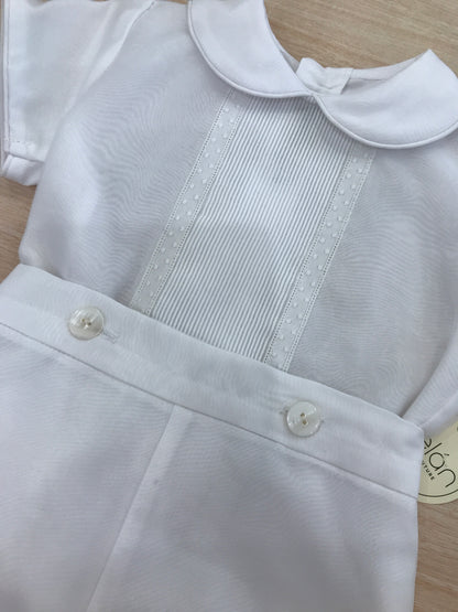 Pagliaccetto Belan in organza e cotone mezza manica bianco con lavorazione centrale