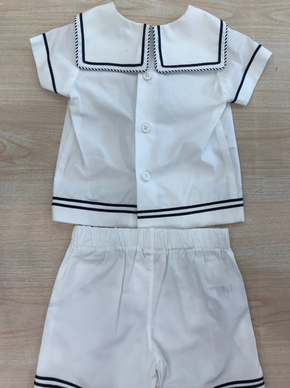 Completo Cielo Blu in cotone mezza manica con profilo blu stile marinaretto