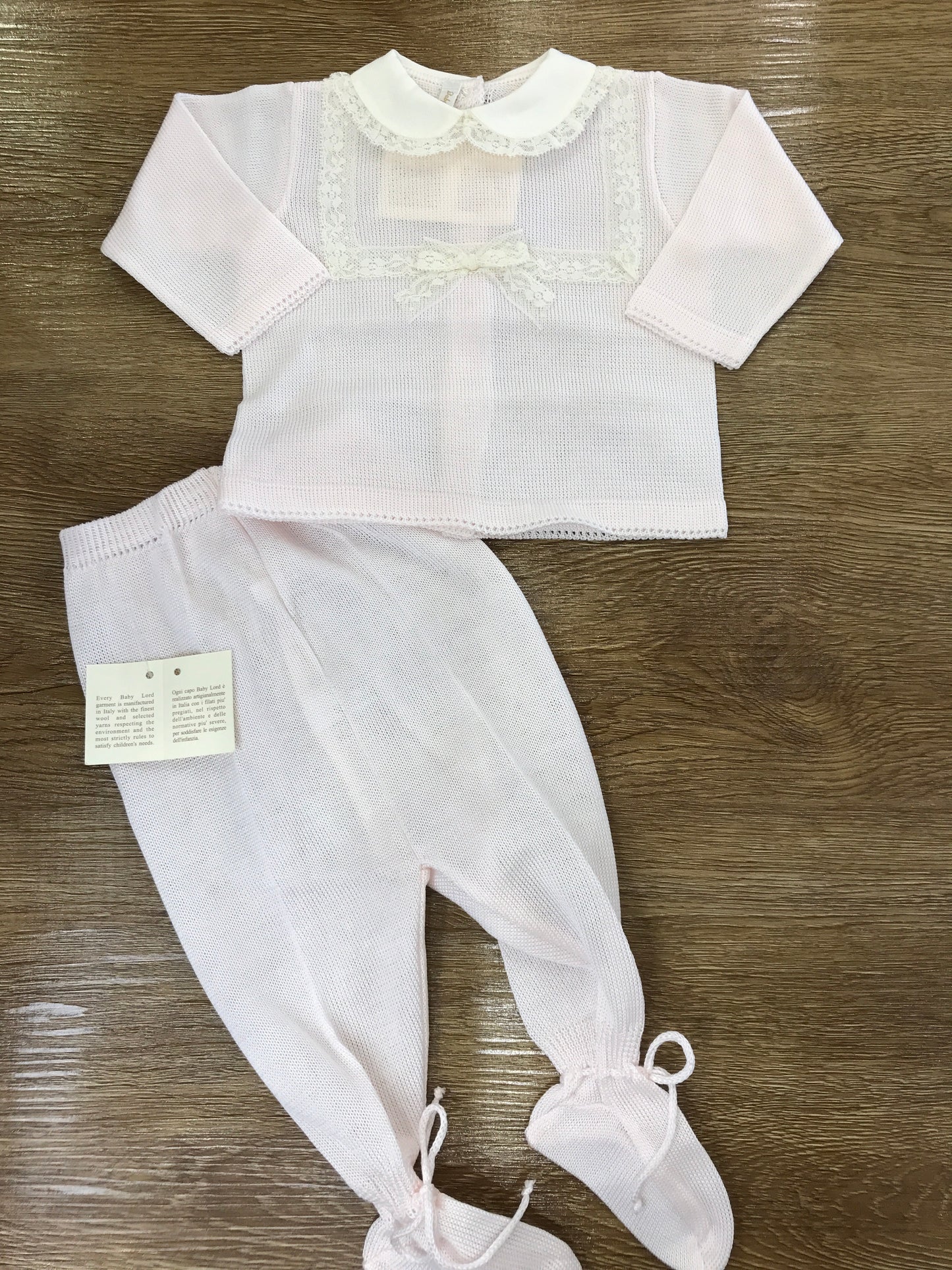 Tutina Ladia in filo rosa due pezzi con riquadro in valancienne