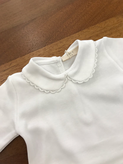 Body Baby Gi bianco  manica lunga di caldo cotone con collo tondo smerlato