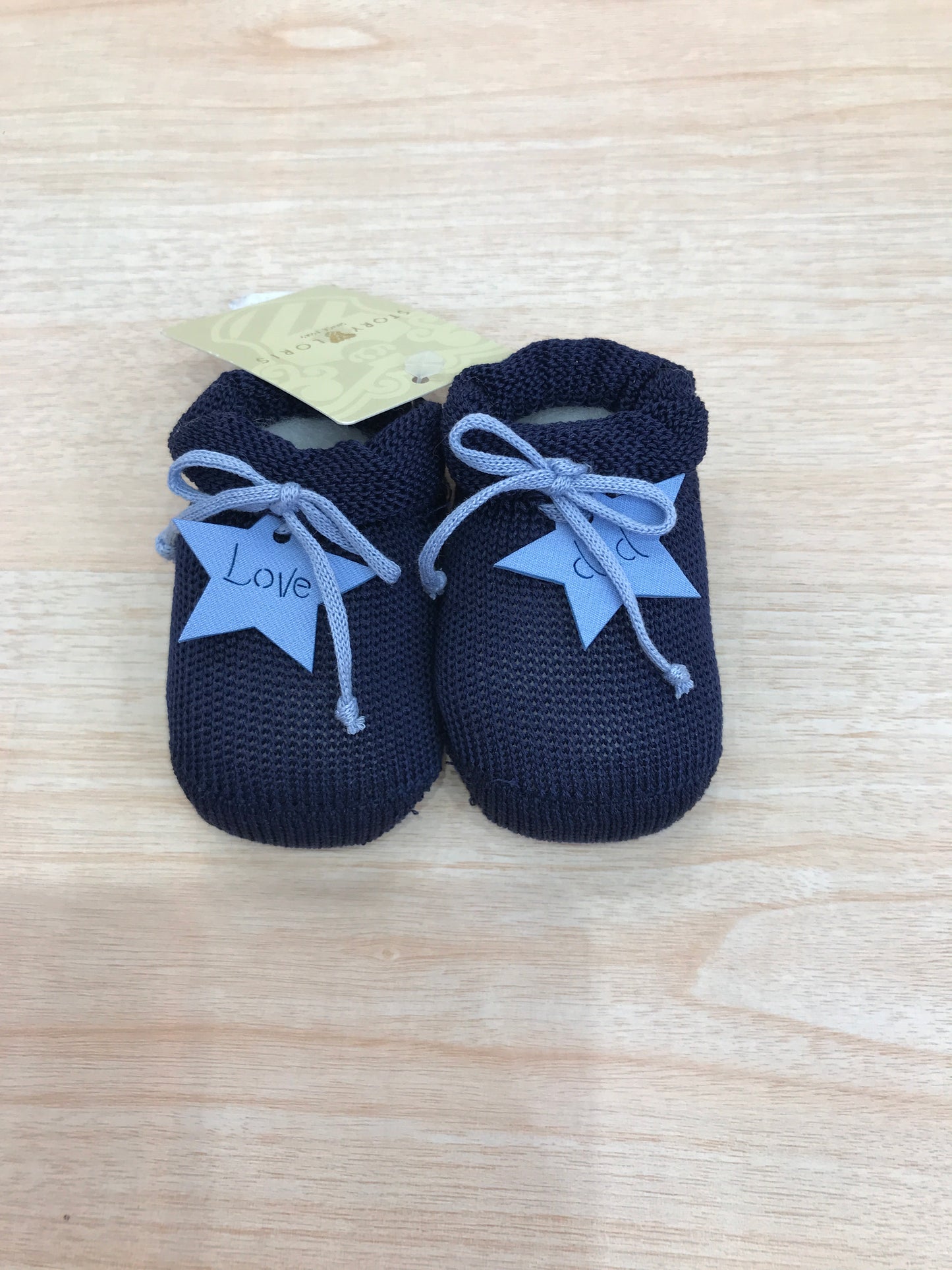 Babbucce Story Loris in filo blu scuro con cuore e fiocchetto sul davanti