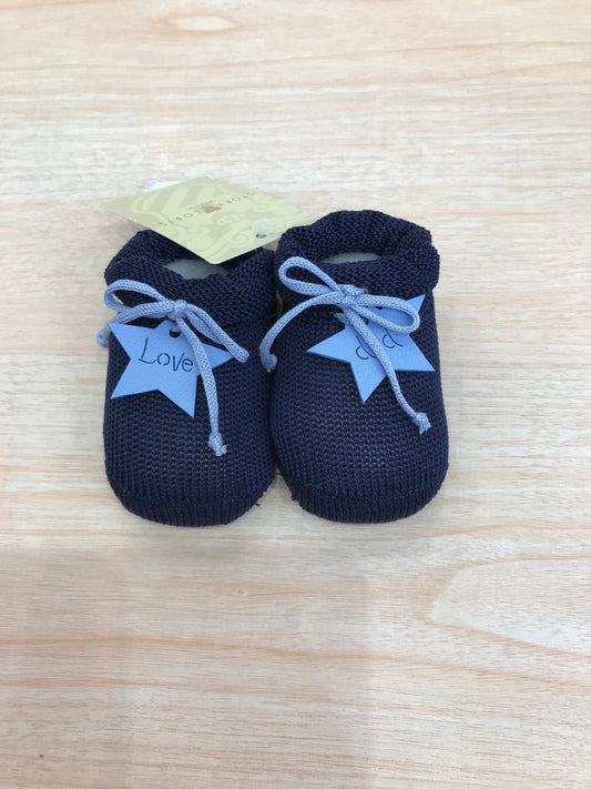 Babbucce Story Loris in filo blu scuro con cuore e fiocchetto sul davanti