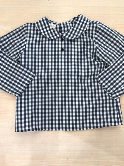 Camicia Paz Rodriguez in cotone manica lunga a quadretti bianchi e blu con collo tondo e bottoni sul retro