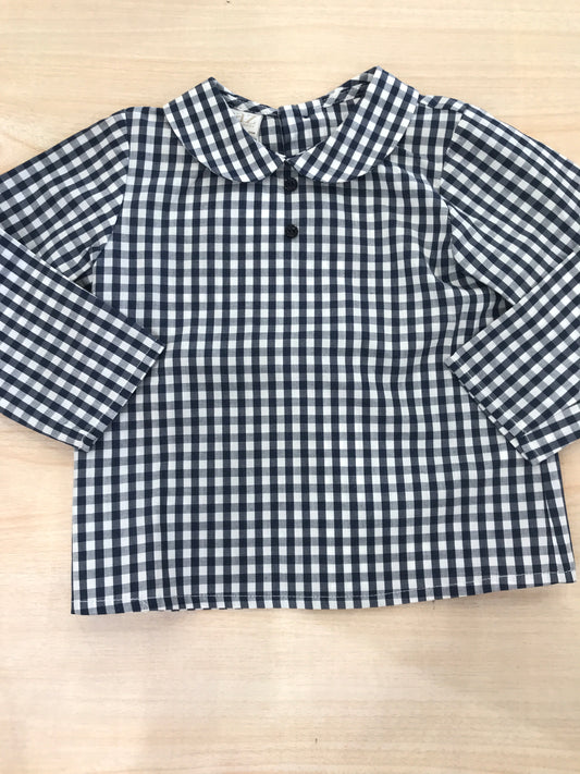 Camicia Paz Rodriguez in cotone manica lunga a quadretti bianchi e blu con collo tondo e bottoni sul retro