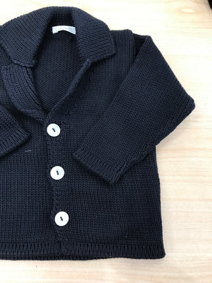 Cardigan Colibrì in filo di cotone blu scuro con bottoncini sul davanti