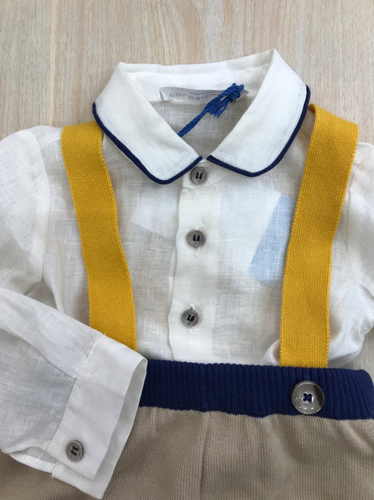 Completo Colori Chiari in filo salopette con bretelle e camicia manica lunga in lino