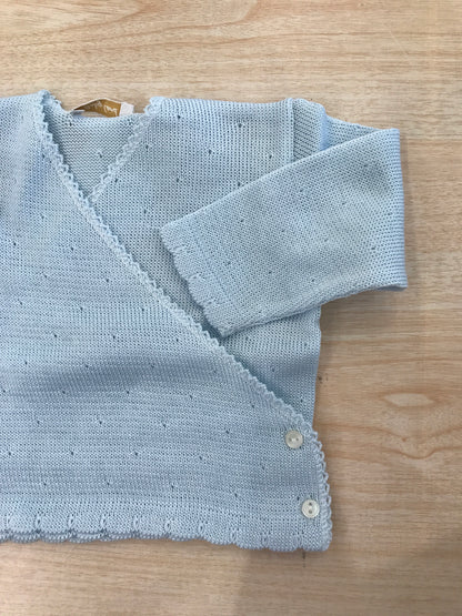 Cardigan Baby Lord in filo di cotone con abbottonatura ad incrocio con bottoni in madre perla